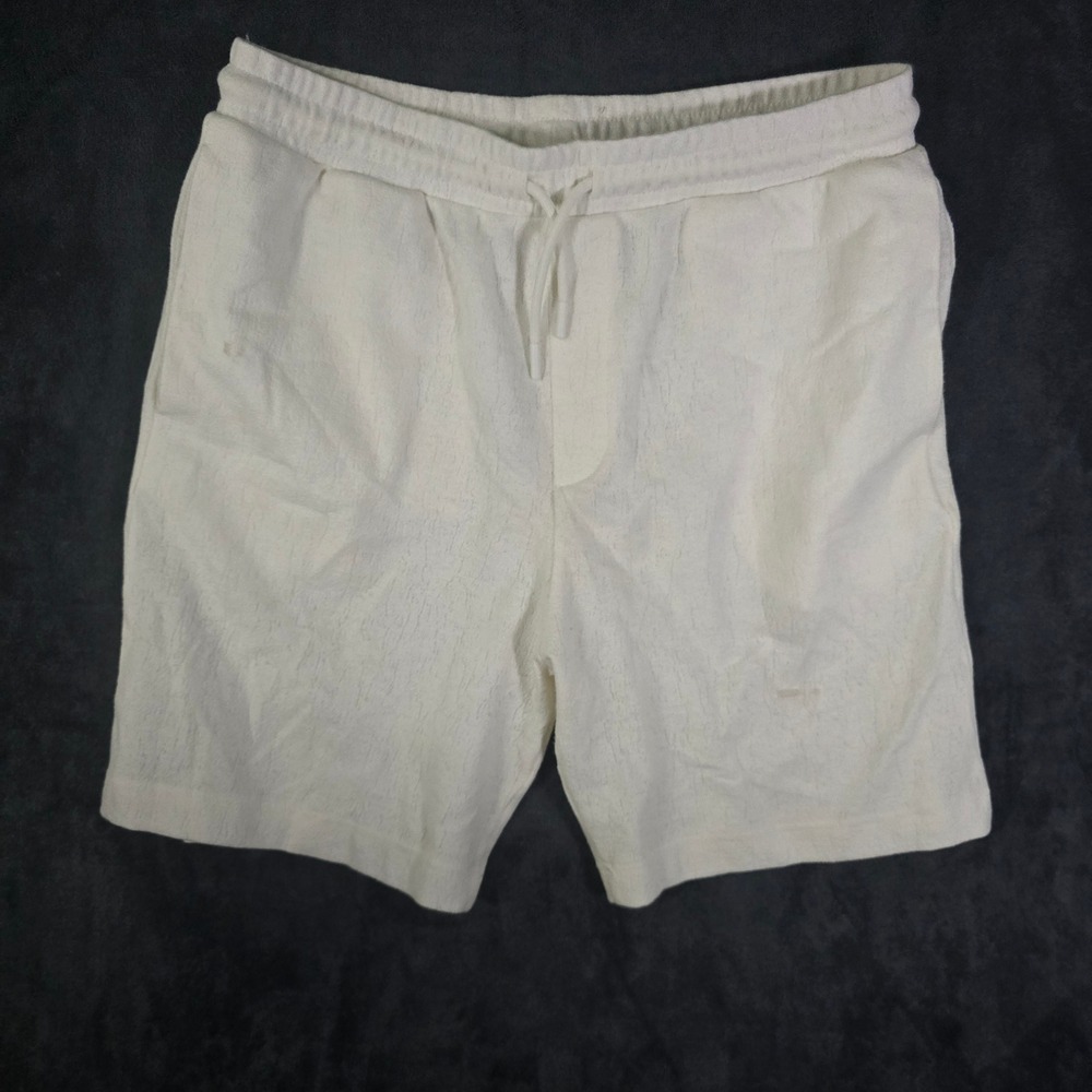 ZARA Men Textured Drawstring Waist‎ Shorts Cream Size Medium